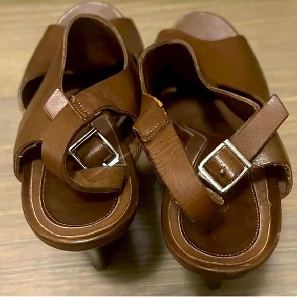 Marni Brown Leather Cutout Slingback Platform Wedge Wood 5” Heel 40 8.5 - Picture 8 of 16